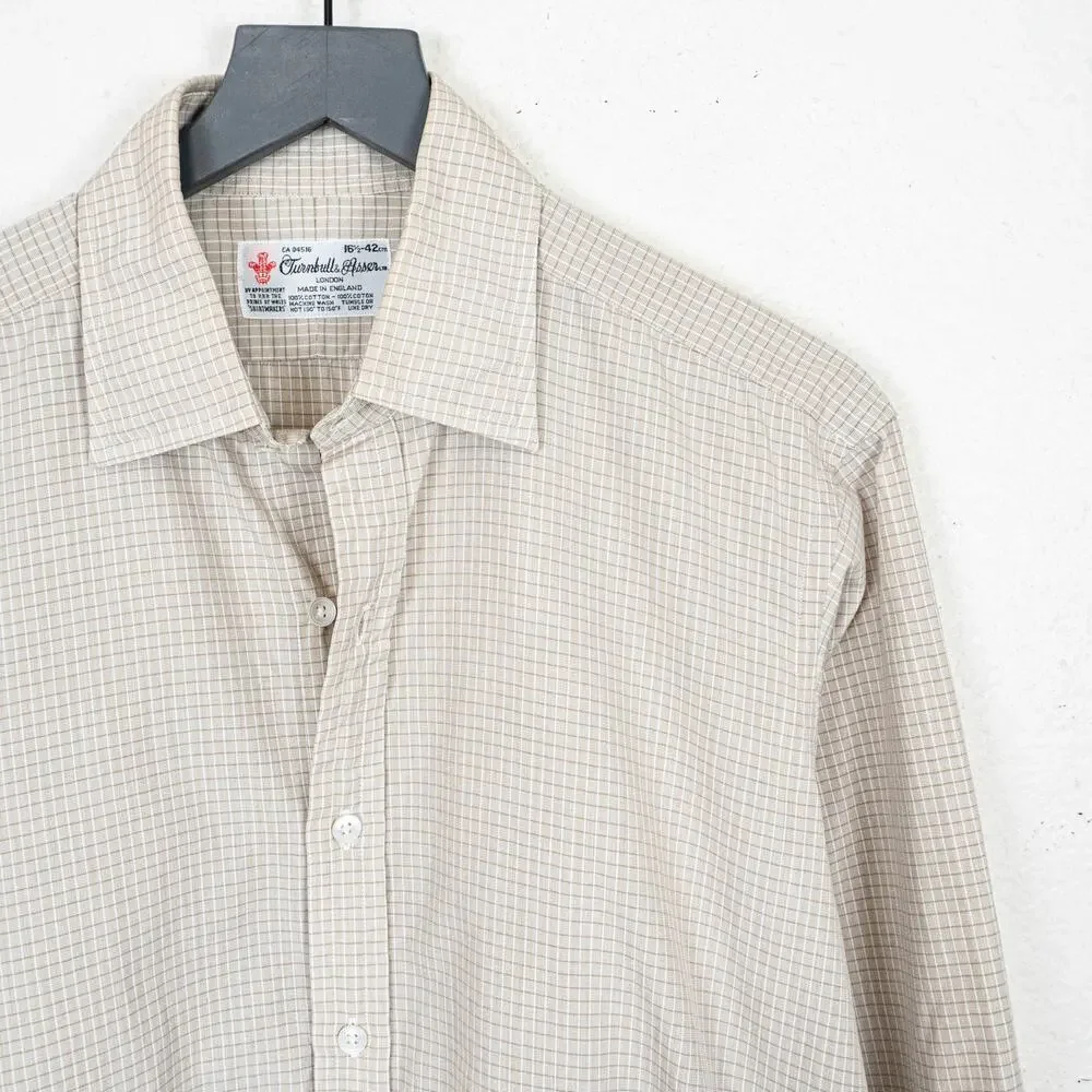 Turnbull & Asser Cotton Tan micro check Dress shirt size 16 1/2 - Picture 4 of 11